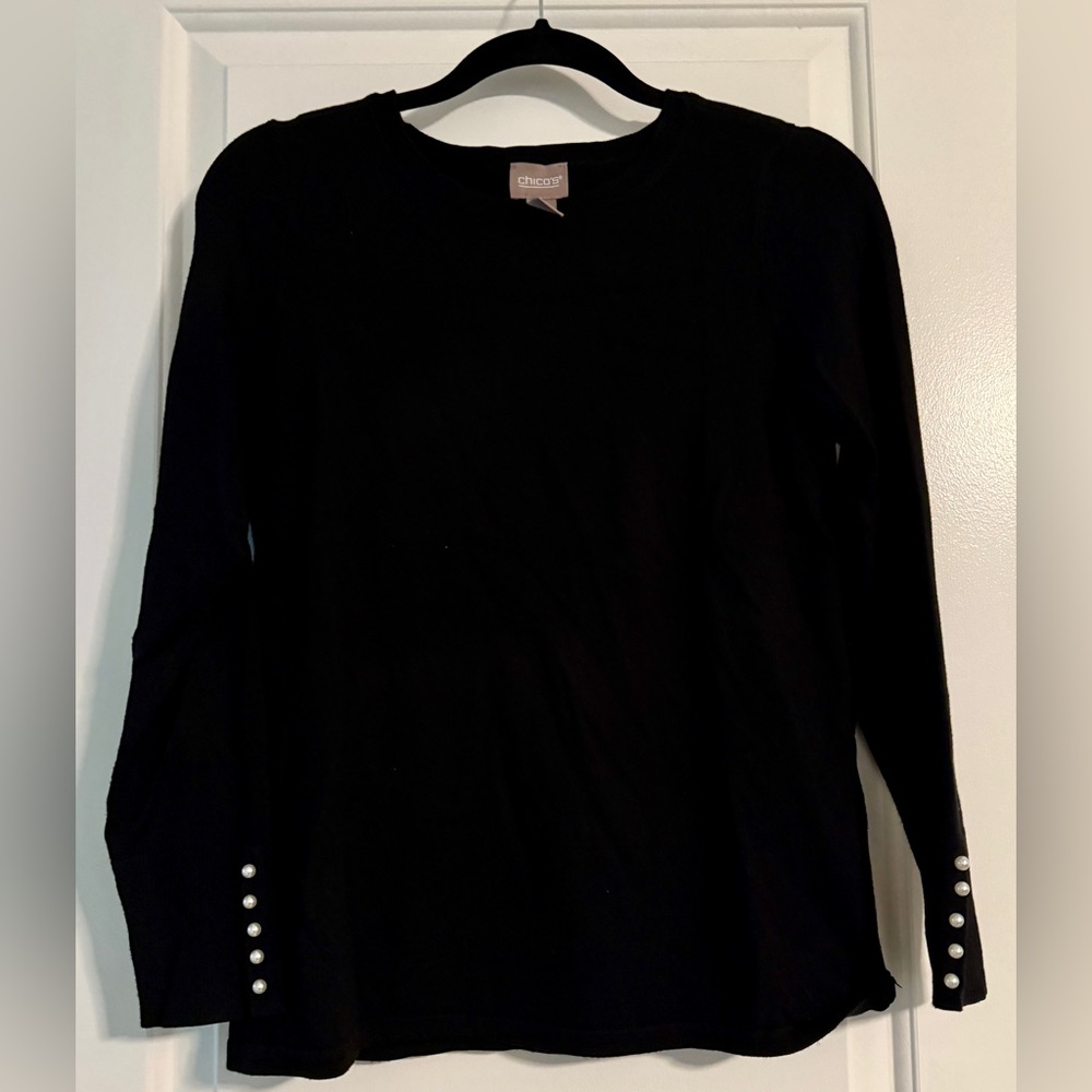 Chico’s Faux-pearl cuff pullover sweater